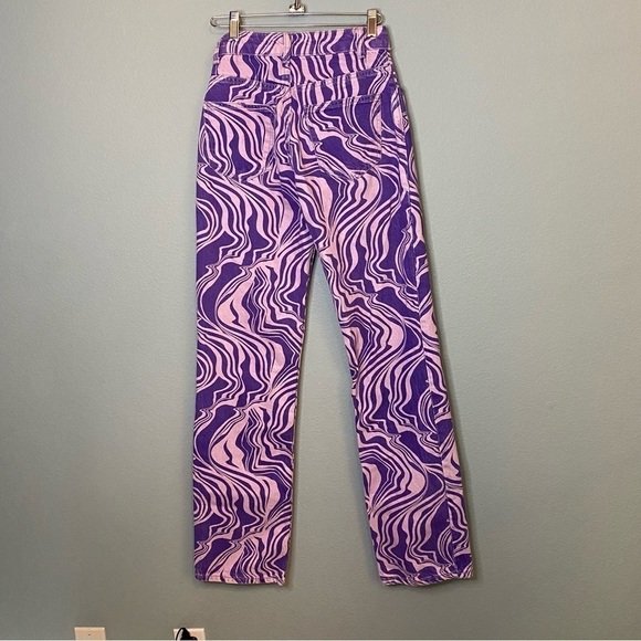 Zara Purple Zebra Stripe Straight Leg Denim Pants Size 2 - Picture 2 of 7